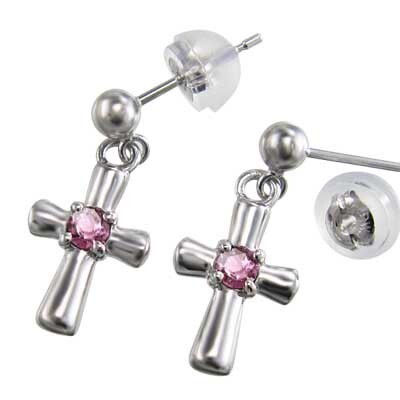 完璧わいふによる 20617円 ペアピアス クロス 一粒石 ピンクトルマリン Pt900 10月 トルマリン
