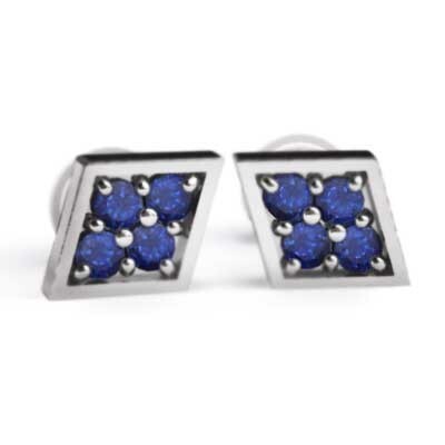 ペアピアス サファイヤ Pt900 キャッチ付 菱形タイプ