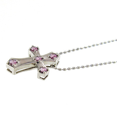  design Cross 5 Stone jewelry necklace pink tourmaline k18 white gold 
