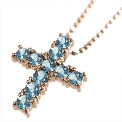 【冬バーゲン★】 11158円 ネックレス クロス ブルートパーズ(青) 10kピンク トパーズ
