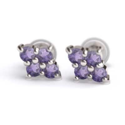 アメシスト ペア ピアス プラチナ900 2月の誕生石 キャッチ付 菱形タイプ