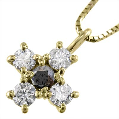 ジュエリー ネックレス クロス デザイン ブラックダイアモンド 天然ダイヤモンド 4月の誕生石 イエローゴールドk18
