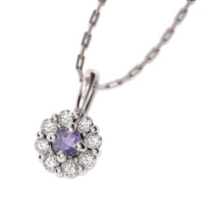 ペンダント ネックレス アメシスト(紫水晶) 天然ダイヤモンド 18kホワイトゴールド