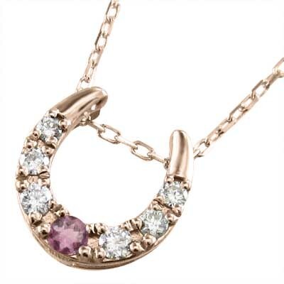 k18 pink gold jewelry necklace .. hose shoe 10 month. birthstone pink tourmaline natural diamond 