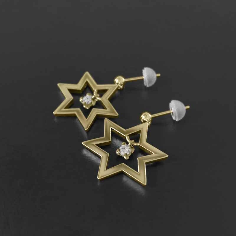最新情報 1粒石 ペアピアス 32764円 六芒星 18金イエロー ダイアモンド その他