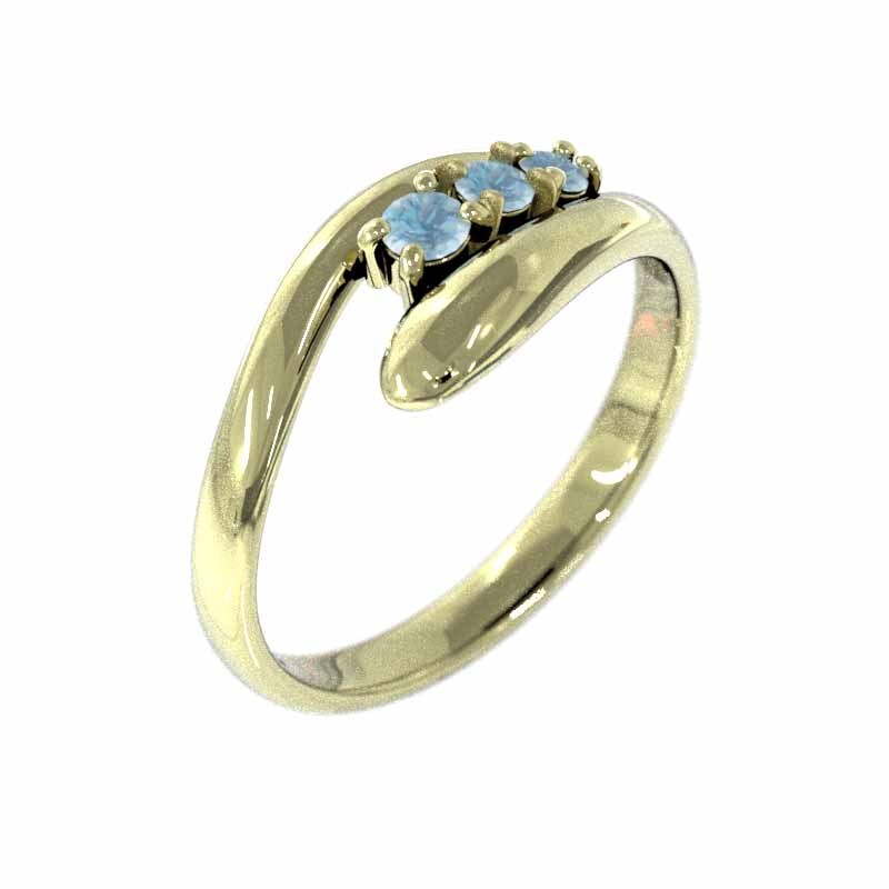 指輪 3石 蛇 スネーク ブルートパーズ(青) 11月の誕生石 18金イエローゴールド_画像1