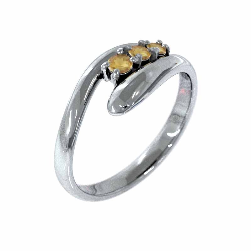 指輪 (黄水晶)シトリン 蛇 スネーク 3ストーン 10kホワイトゴールド 11月の誕生石