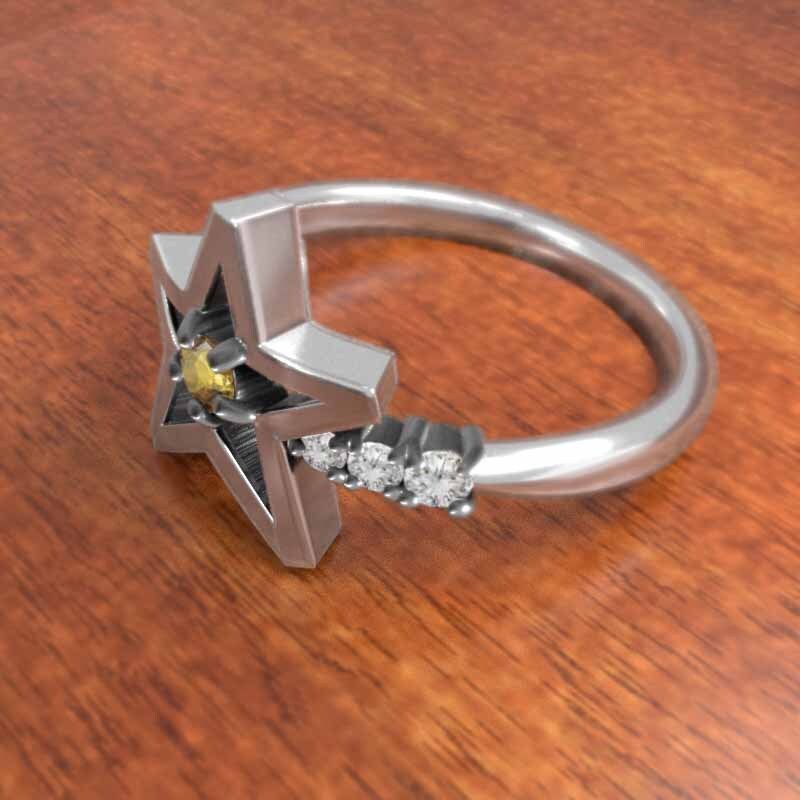 k10ホワイトゴールド 指輪 星の形 11月誕生石 シトリン ダイヤモンド_画像3