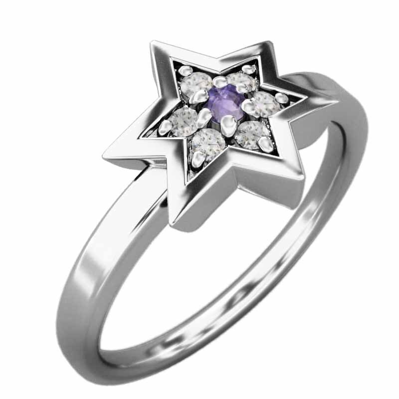 リング 六芒星 アメジスト(紫水晶) 天然ダイヤモンド 2月の誕生石 ホワイトゴールドk10 六芒星小サイズ