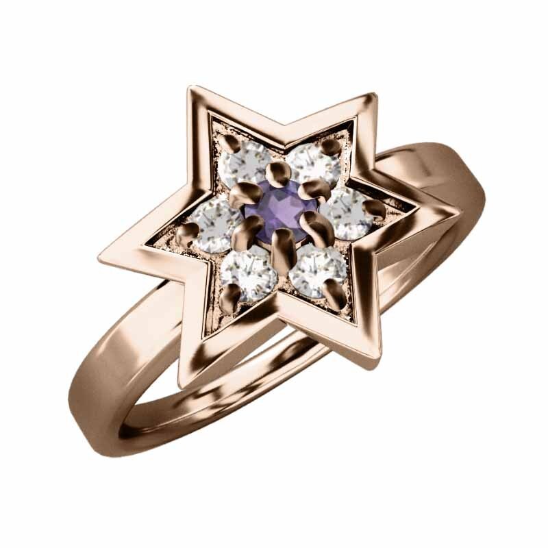 18金ピンクゴールド 指輪 アメシスト(紫水晶) 天然ダイヤモンド 2月誕生石 ダビデの星 六芒星大サイズ