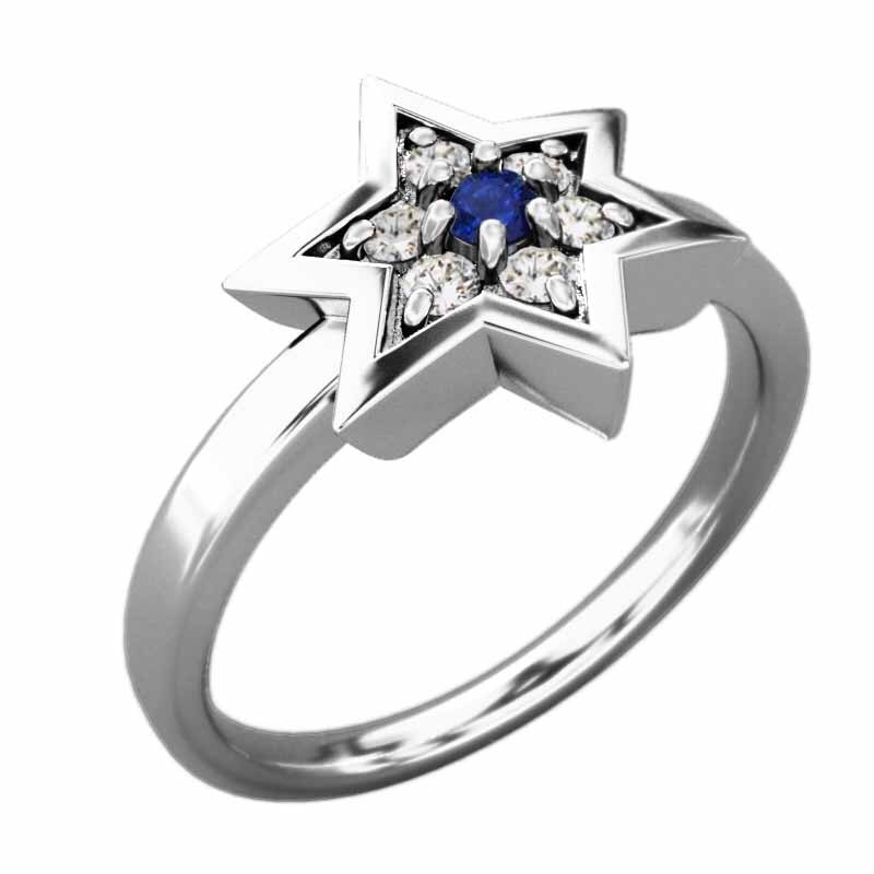 ブルーサファイア 天然ダイヤモンド 指輪 ダビデの星 プラチナ900 9月誕生石 六芒星中サイズ_画像4