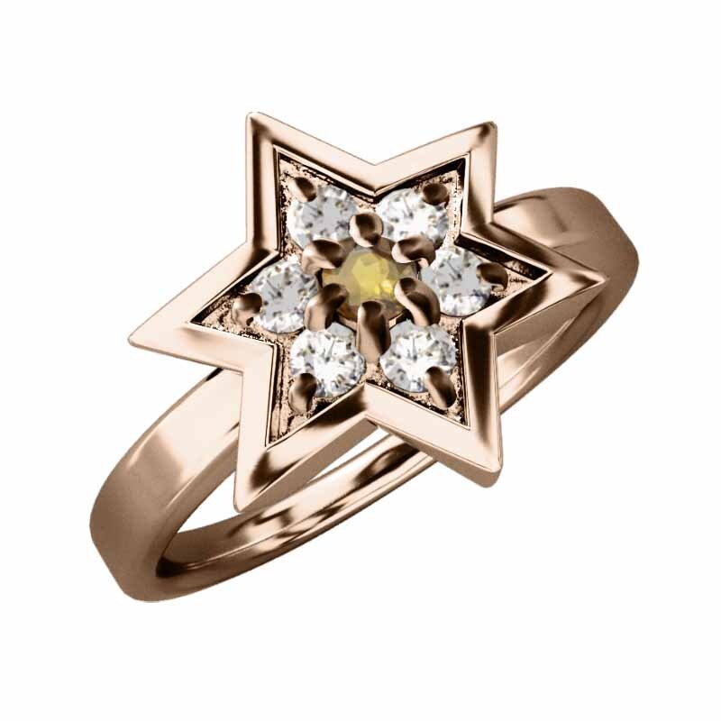 k10ピンクゴールド リング シトリントパーズ 天然ダイヤモンド 11月の誕生石 六芒星 六芒星大サイズ