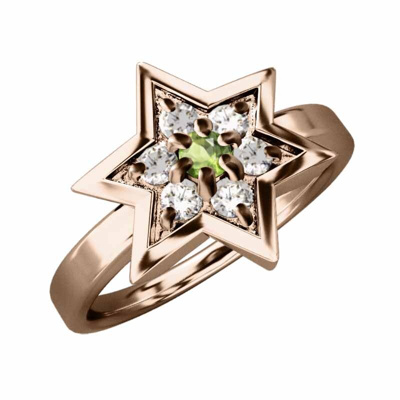 指輪 ダビデの星 ペリドット 天然ダイヤモンド 8月の誕生石 18金ピンクゴールド 六芒星大サイズ