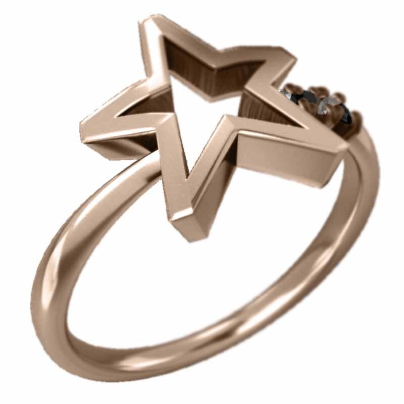 指輪 18kピンクゴールド 星 3ストーン ブラックダイヤモンド(黒ダイヤ) 4月誕生石_画像4