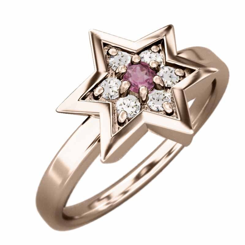 指輪 ピンクトルマリン 天然ダイヤモンド ヘキサグラム 18金ピンクゴールド 10月の誕生石 六芒星中サイズ