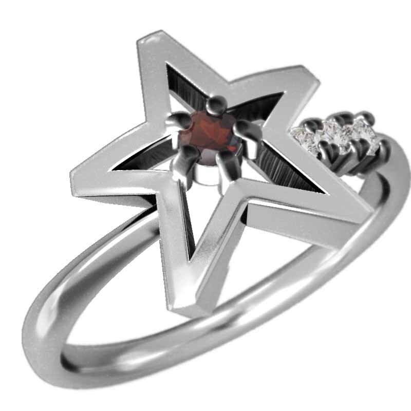 プラチナ900 指輪 ガーネット ダイヤモンド 1月の誕生石 星