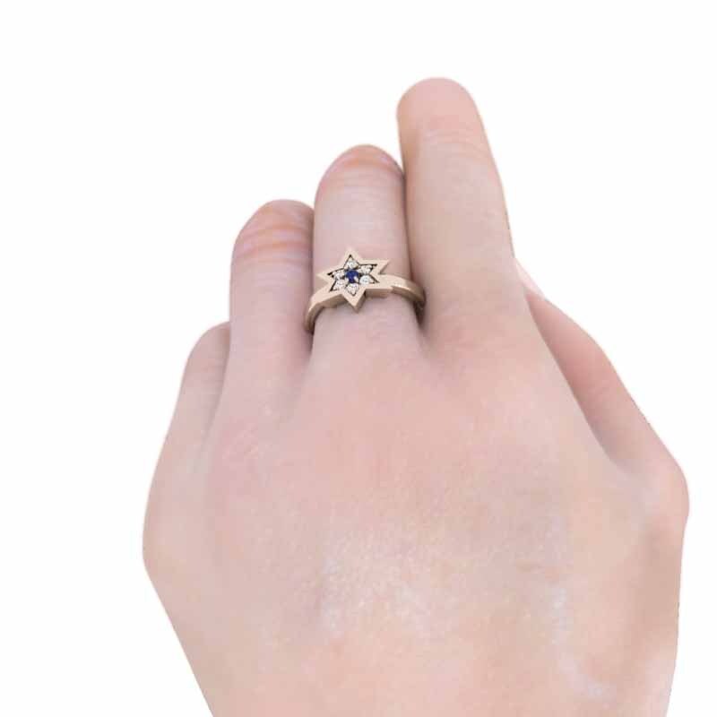 メーカー直売 - 人気ランキング 18638円 指輪 9月の 天然ダイヤモンド ブルーサファイア 六芒星 ゴールド