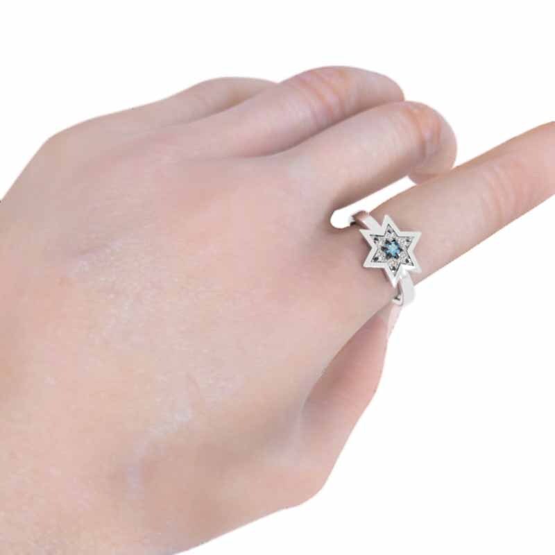 ブルートパーズ 天然ダイヤモンド 指輪 ダビデの星 11月誕生石 k18ホワイトゴールド 六芒星大サイズ_画像2