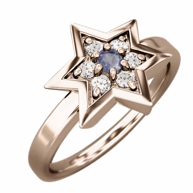 指輪 タンザナイト 天然ダイヤモンド 六芒星 k10ピンクゴールド 12月の誕生石 六芒星中サイズ