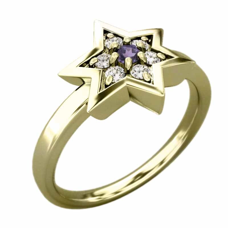 最安値級価格 26860円 18金イエローゴールド 六芒星 リング アメシスト(紫水晶 ゴールド