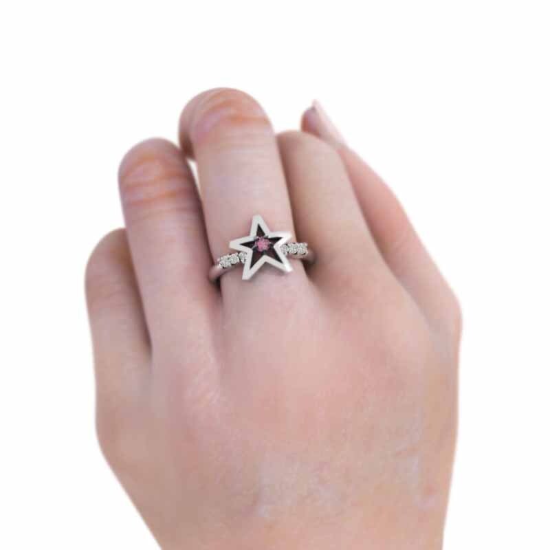18kホワイトゴールド 指輪 ピンクトルマリン 天然ダイヤモンド 10月の誕生石 星 ジュエリー_画像2