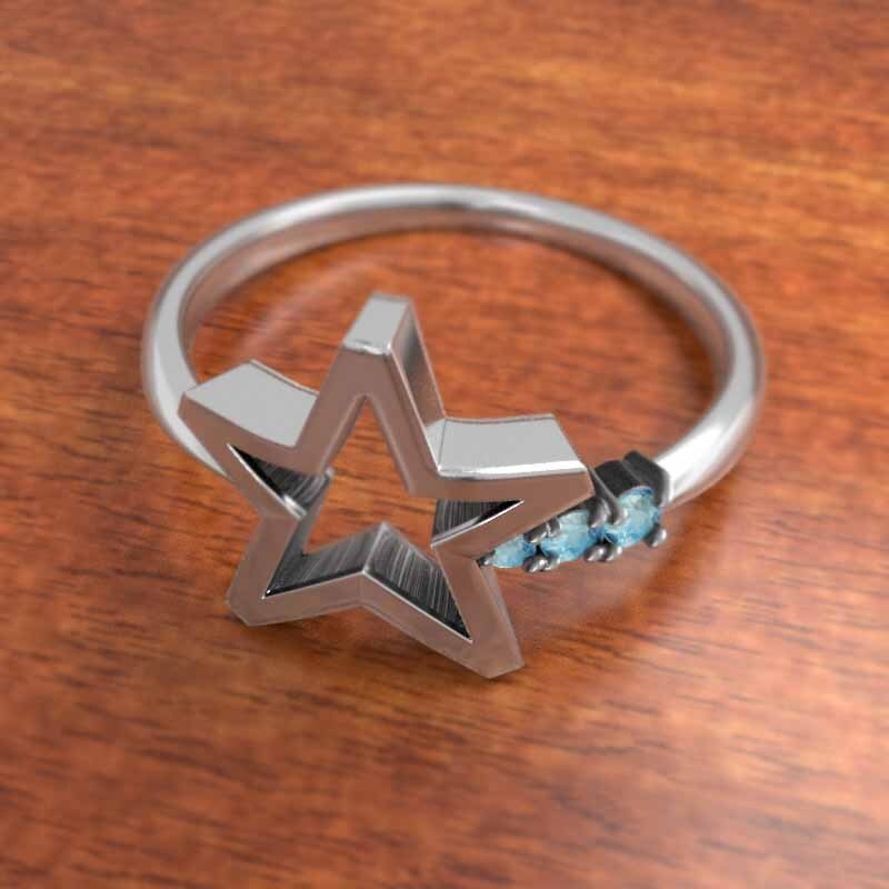 指輪 3ストーン 星の形 ブルートパーズ(青) 11月誕生石 Pt900_画像3