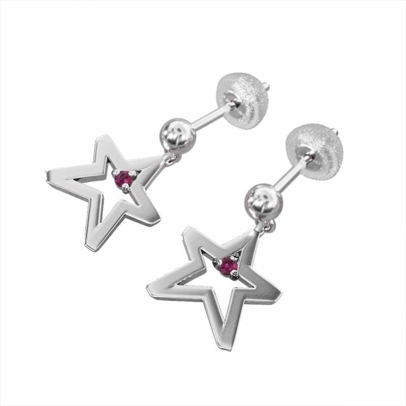 【楽天スーパーセール】 星 スター 14126円 1粒石 k18ホワイト ルビー ペアピアス ルビー
