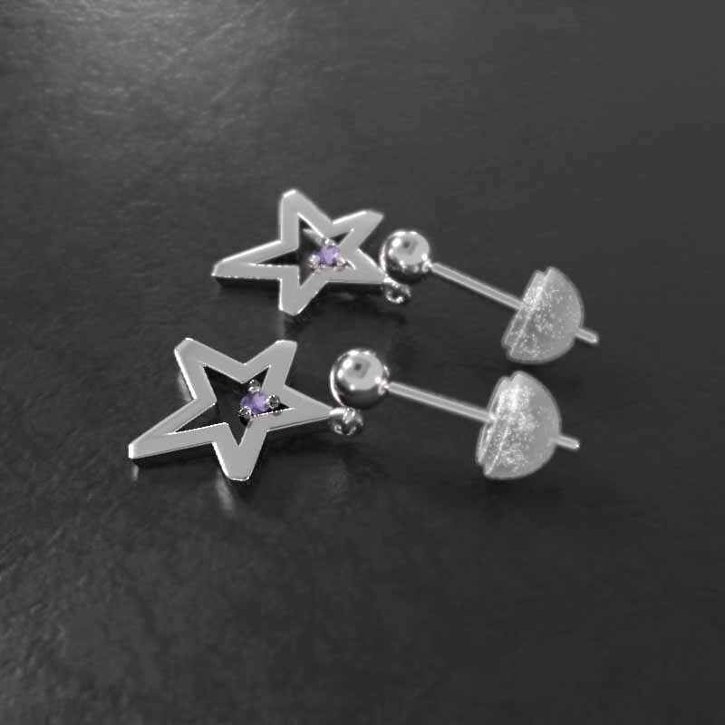 アメリカ通販ファッション 一粒 ピアス ペア 12982円 星の形 プラチナ900 アメジスト アメジスト