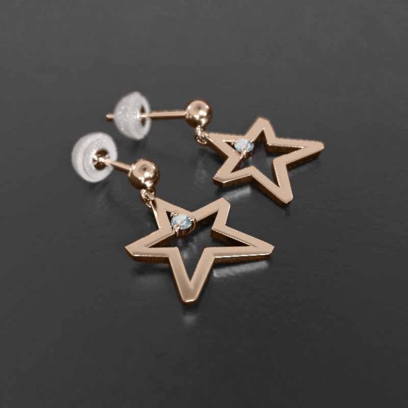 豊富な商品から 星の形 一粒 ピアス ペア アクアマリン 18金ピンク 3月誕生石 アクアマリン