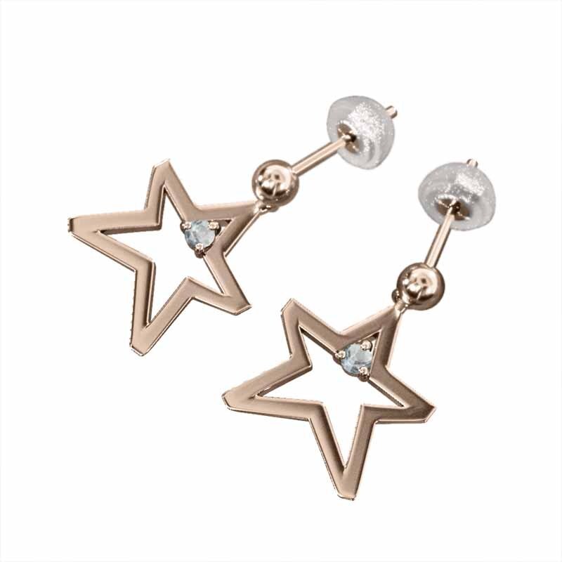 最大15%OFFクーポン ペア ピアス 一粒 星の形 アクアマリン 3月誕生石 18金ピンク アクアマリン