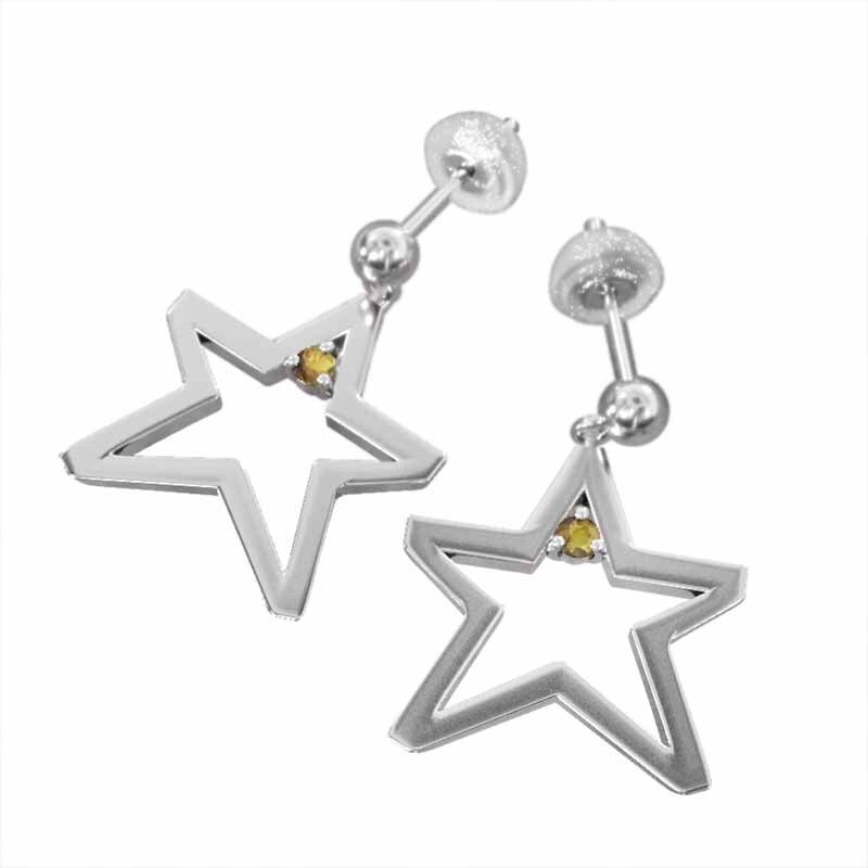 希少稀な プラチナ900 ペア ピアス 一粒 シトリン 11月の誕生石 星 その他