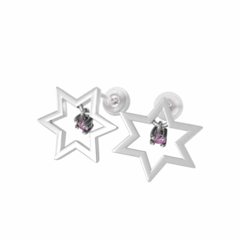 最新人気 19040円 両耳 ピアス 18金ホワイトゴールド 六芒星 一粒 ピンク ゴールド