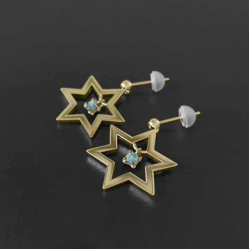 人気満点 ダビデの星 ブルートパーズ ピアス ペア 29611円 1粒 k18 石 ゴールド