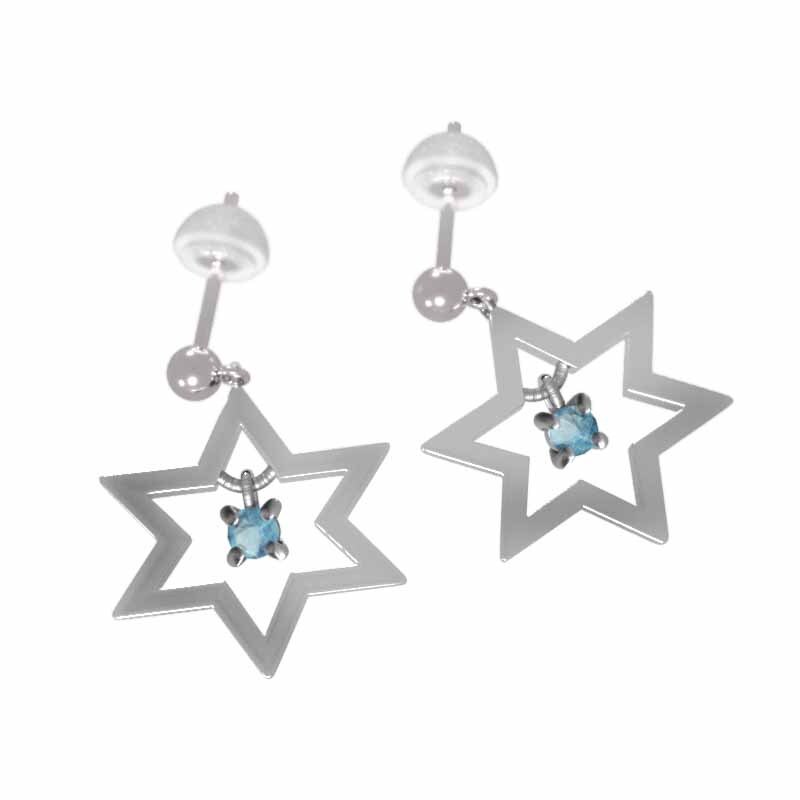 【オンライン限定商品】 ペア 24511円 ピアス 11 ブルートパーズ(青) ダビデの星 石 1粒 トパーズ