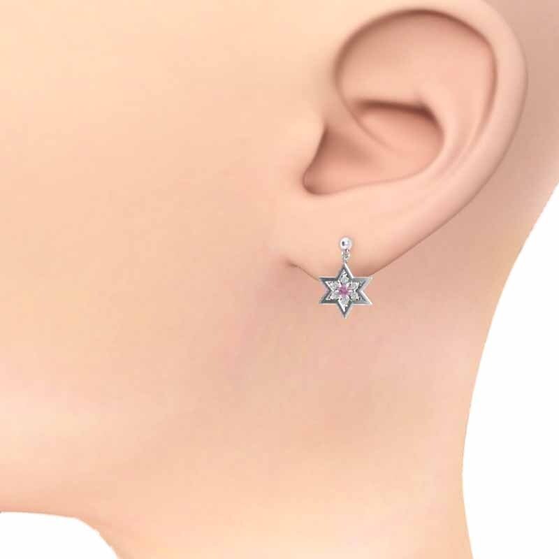 両耳 ピアス ヘキサグラム ピンクサファイヤ 天然ダイヤモンド Pt900 キャッチ付き ブラタイプ 小サイズ_画像2