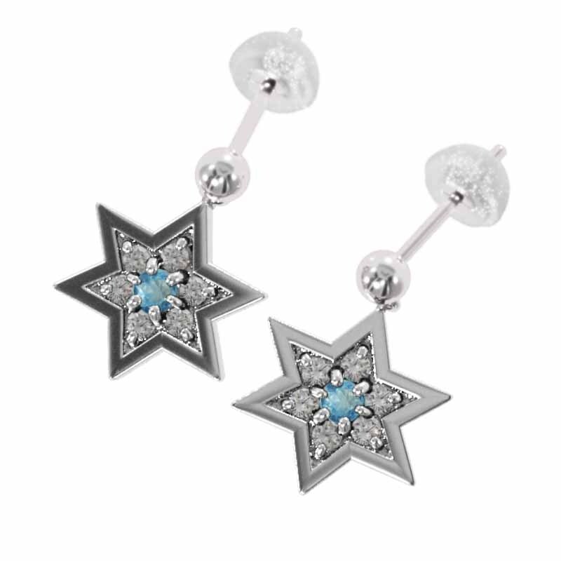【ファッション通販】の商品をすべて 31528円 天然ダイヤモンド ブルートパーズ 六芒星 ペアピアス ゴールド