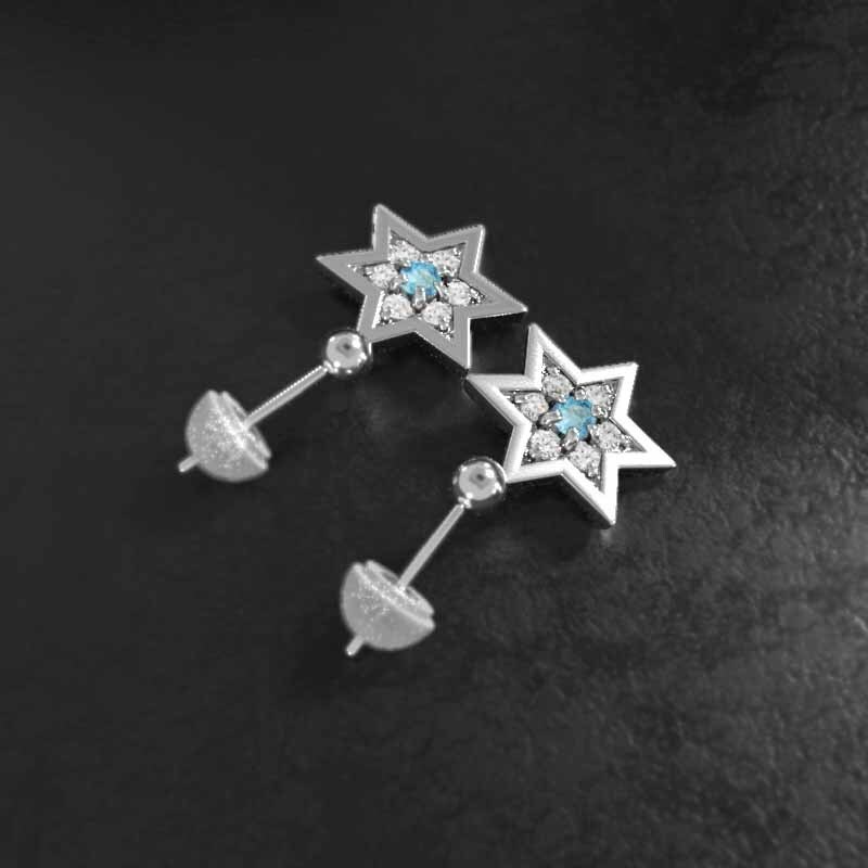 センスのいい お歳暮 31528円 ペアピアス 天然ダイヤモンド ブルートパーズ 六芒星 トパーズ