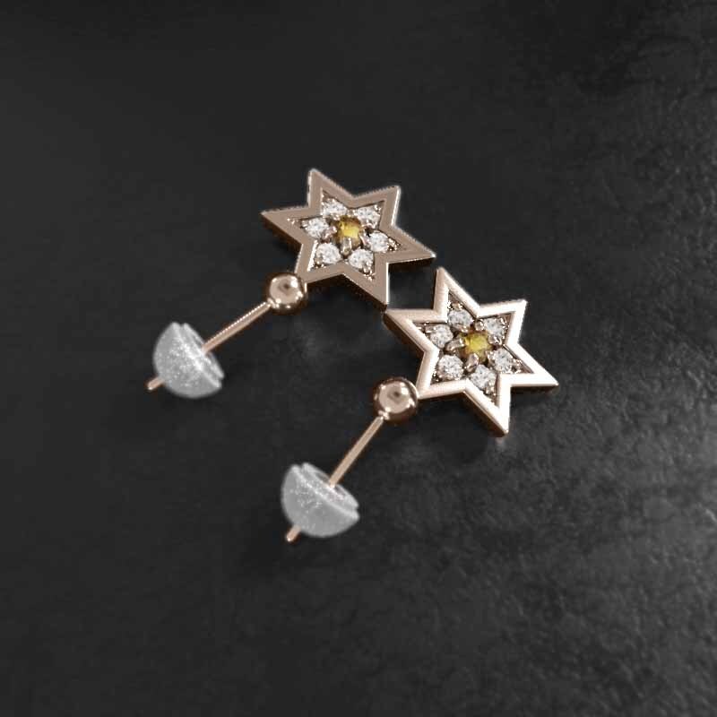 新品入荷 天然ダイヤモンド シトリン 31528円 ペアピアス k18 六芒星 ゴールド