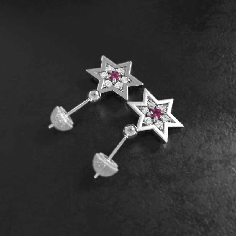 全信頼を寄せる 18金ホワイトゴールド ペアピアス 31528円 六芒星 天然 ルビー ルビー