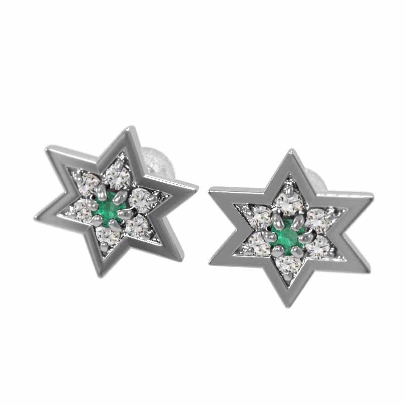 【50%OFF】 28637円 両耳 天然ダイヤモンド エメラルド ヘキサグラム ピアス ゴールド