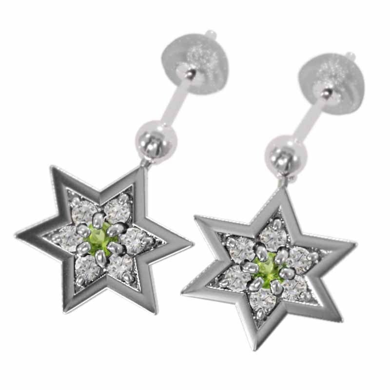 再入荷アイテム ペアピアス 29546円 六芒星 k18 天然ダイヤモンド ペリドット ゴールド