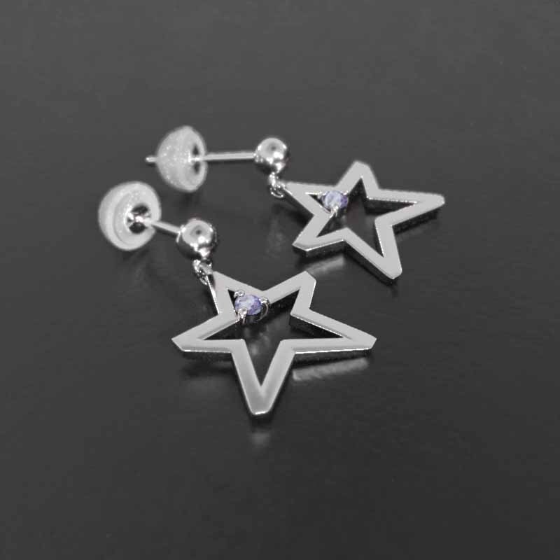 通販生活 ファッション プラチナ900 ペアピアス タンザナイト 天然ダイヤモンド 六芒星 タンザナイト