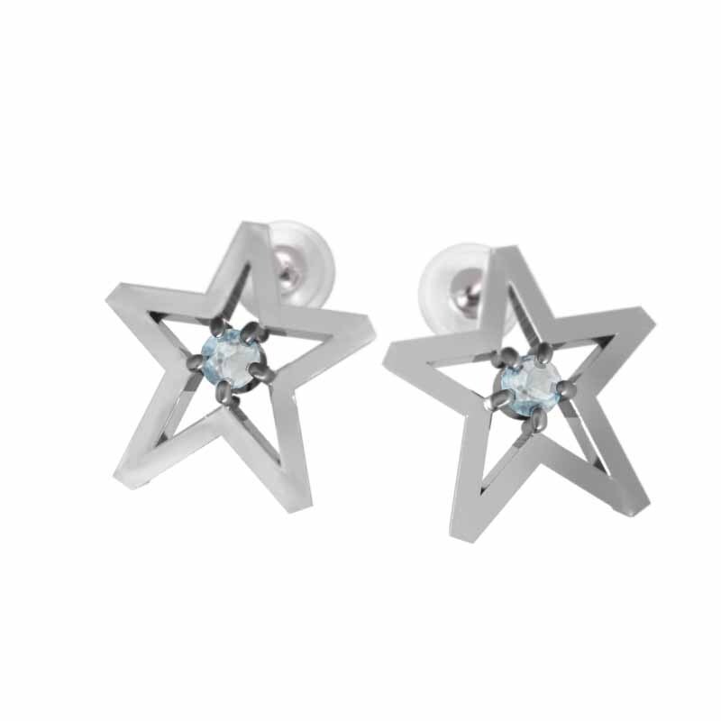 【返品不可】 25840円 k18ホワイト アクアマリン 星 スター 1粒石 ペアピアス アクアマリン
