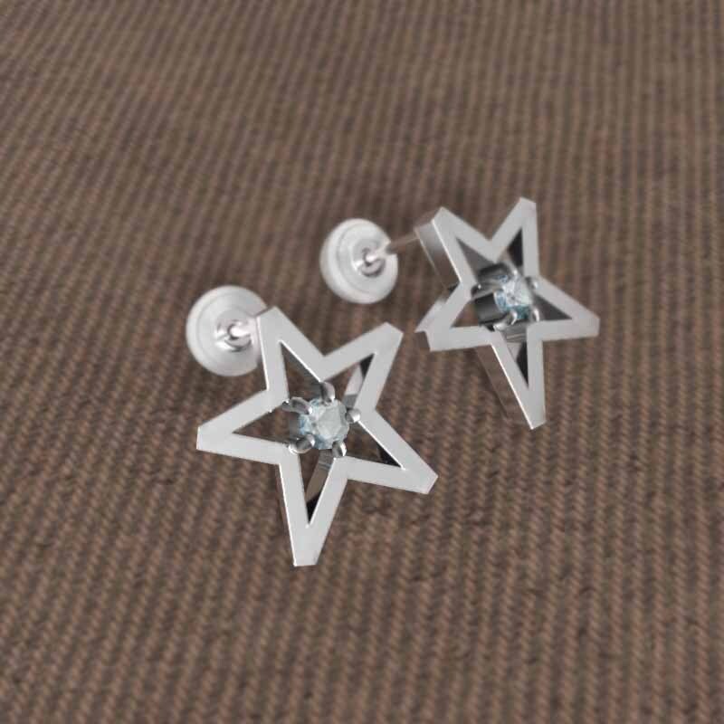 2024高い素材 25840円 ペアピアス 1粒石 スター 星 アクアマリン k18ホワイト アクアマリン