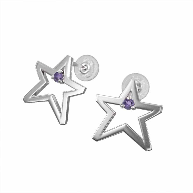 人気No.1 ピアス ペア 14280円 一粒 2月誕生石 アメジスト 星の形 アメジスト
