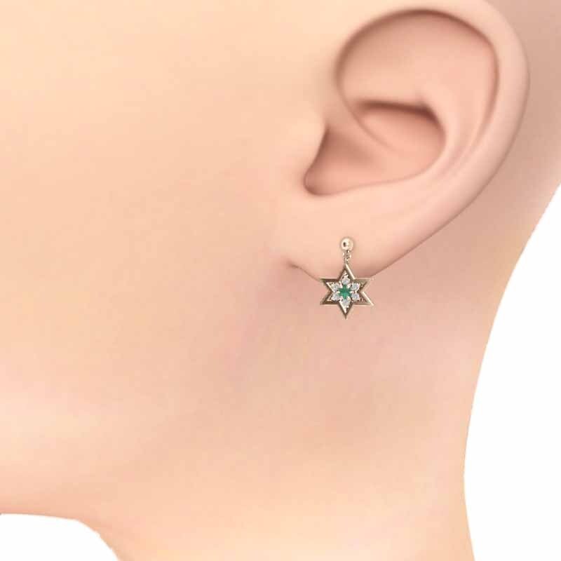 格安人気 ペアピアス 27540円 六芒星 k18 天然ダイヤモンド エメラルド ゴールド