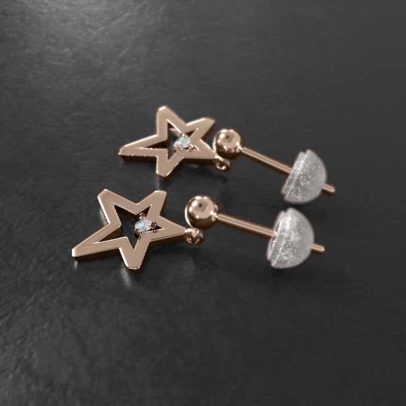 【希望者のみラッピング無料】 ピアス ペア 14126円 一粒 18金ピンク アクアマリン 星の形 アクアマリン