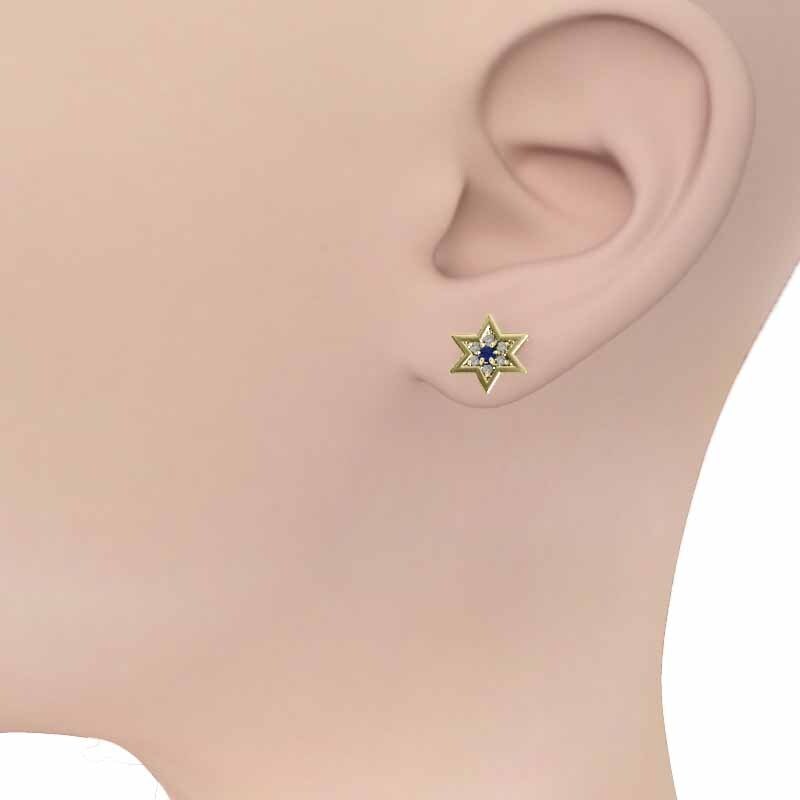 両耳 ピアス K18 ヘキサグラム サファイア 天然ダイヤモンド キャッチ付き 小サイズ_画像2