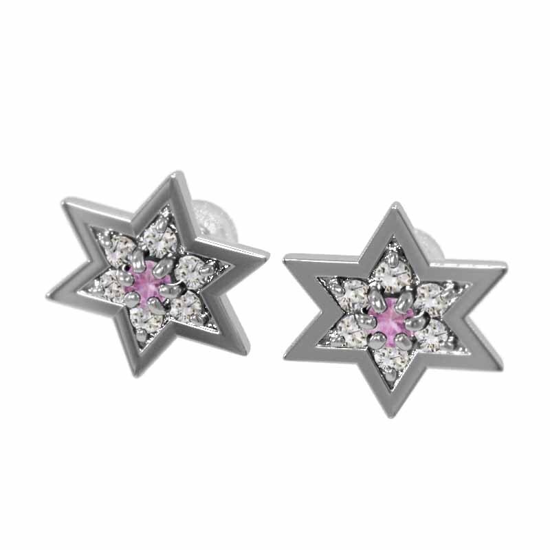 上品なブランド 28637円 k18ホワイトゴールド 六芒星 ペアピアス ピンク ゴールド