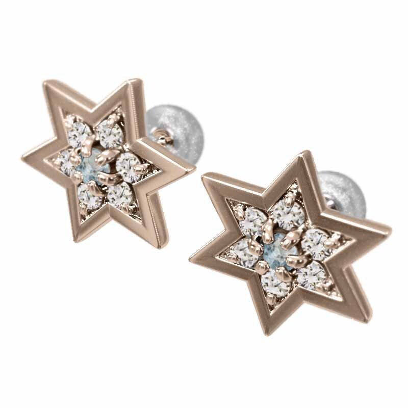 【値下げ】 天然ダイヤモンド アクアマリン 28637円 両耳 ヘキサ ピアス ゴールド